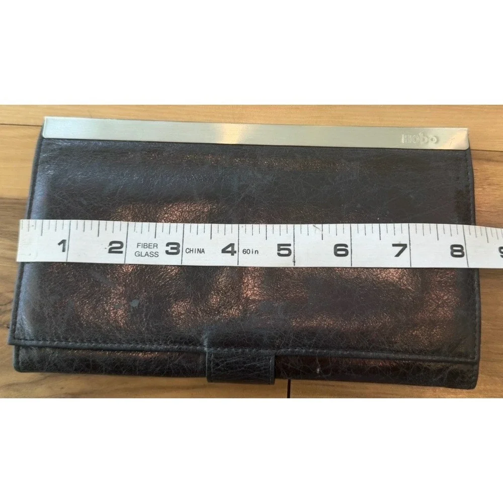 Hobo International Black Leather Clutch Wallet Organizer Silver Frame Large‎